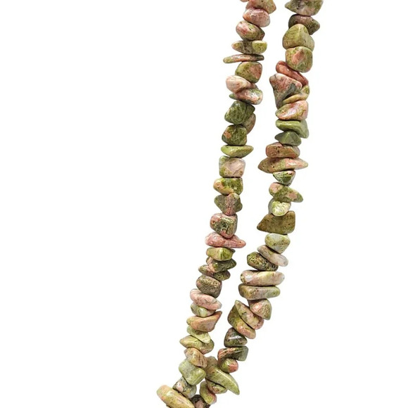 Unakite Chip Long Stand No Clasp Bead Beaded Necklace Vintage - Picture 3 of 5